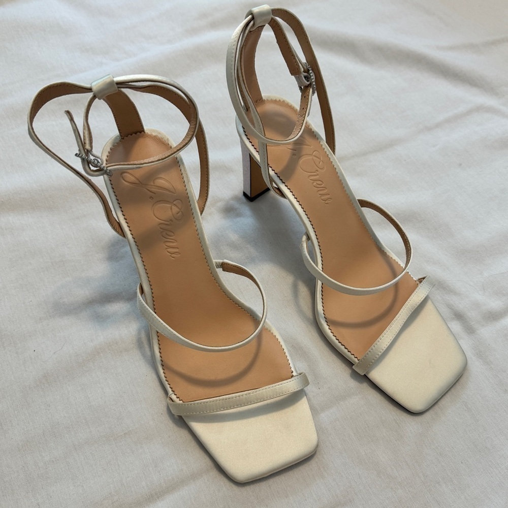 J Crew 10 Ava Strappy Glitter Heels in Satin ~ White Wedding Formal Prom